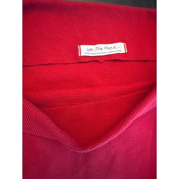 We The Free Red Ribbed Long Sleeve Cropped Boatneck Top XS - Picture 2 of 5